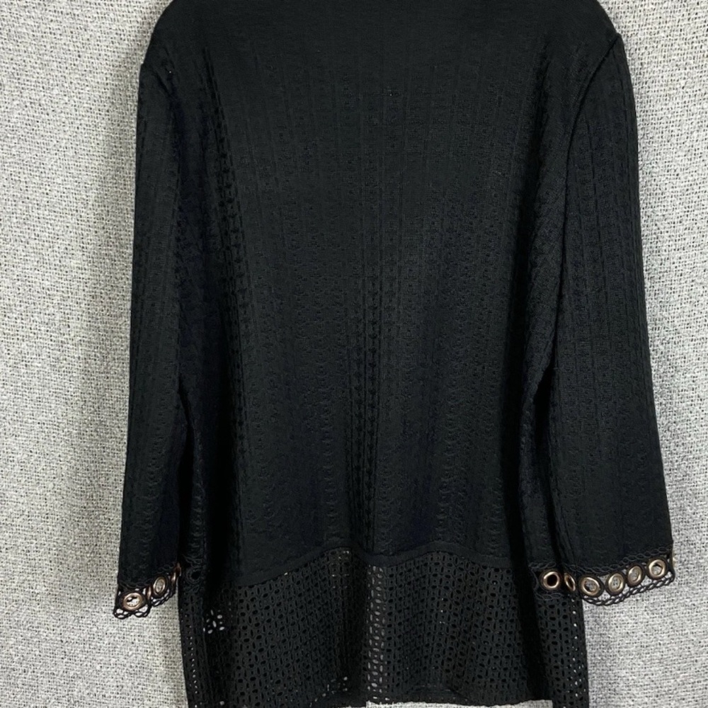 Ming Wang Sweater Cardigan Womens L Eyelet Panels Professional Classic Old Money - Picture 10 of 16